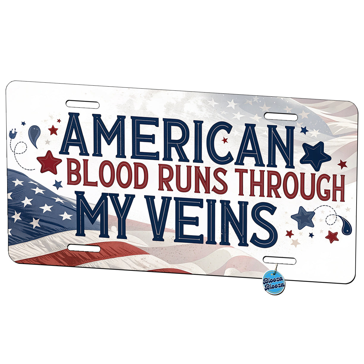 American Blood Runs Through My Veins Metal Vanity Novelty Tag License Plate for Trucks Cars SUVs