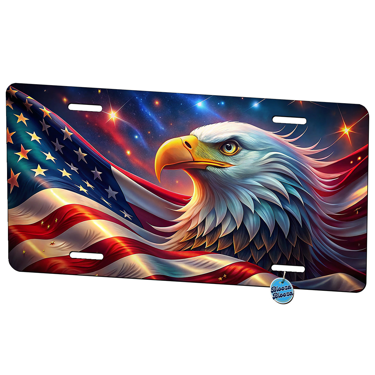 Awesome Patriotic American Flag and Bald Eagle Metal Vanity Novelty Tag License Plate for Trucks Cars SUVs