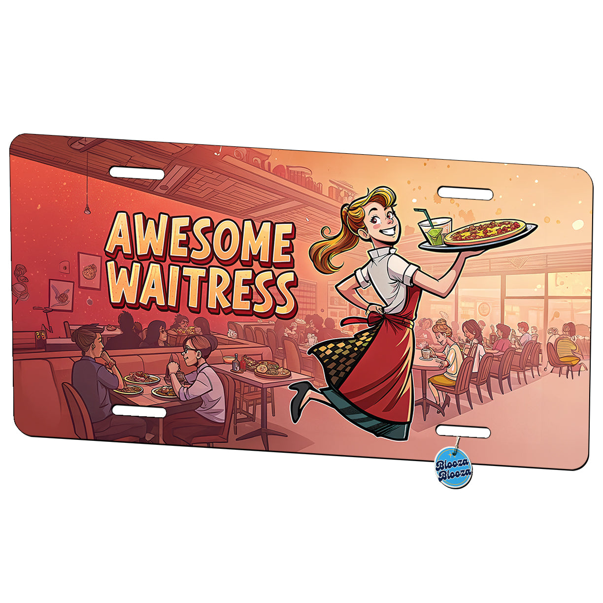 Awesome Waitress Inspirational Food Server Metal Vanity Novelty Tag License Plate for Trucks Cars SUVs