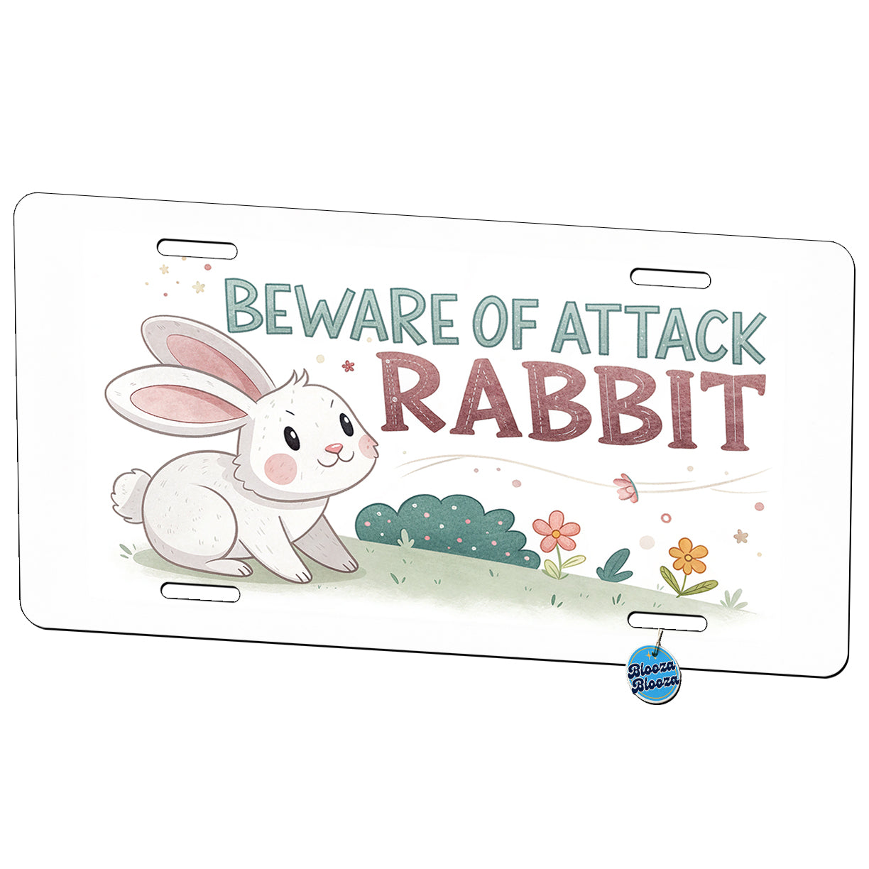 Beware Of Attack Rabbit Funny Metal Vanity Novelty Tag License Plate for Trucks Cars SUVs