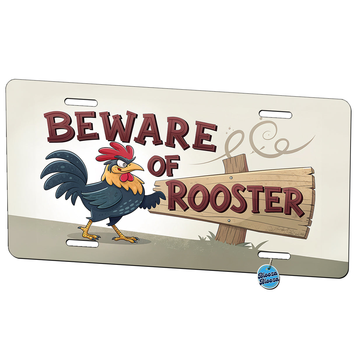 Beware Of Rooster Funny Metal Vanity Novelty Tag License Plate for Trucks Cars SUVs