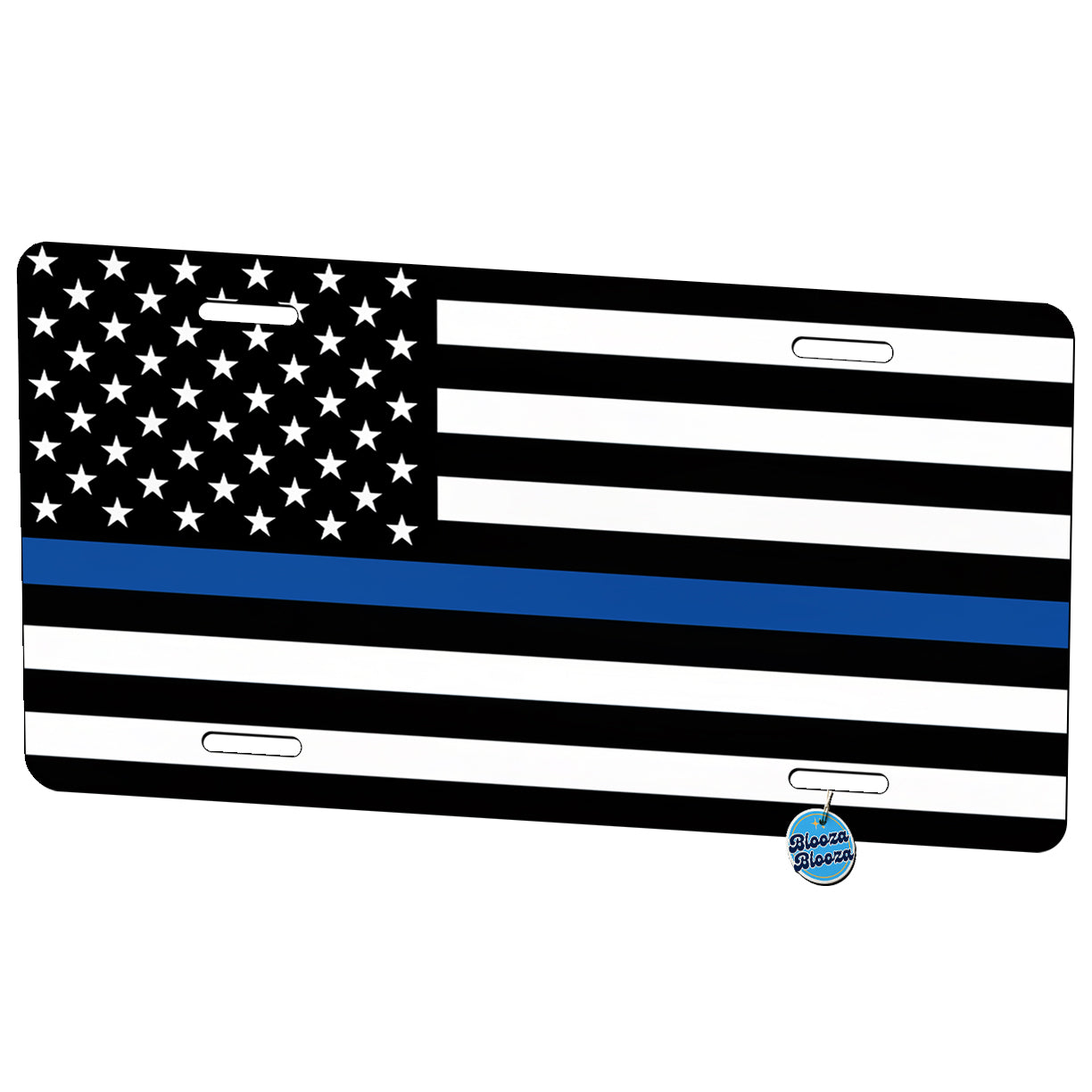 Black and White Thin Blue Line Police American Flag Metal Vanity Novelty Tag License Plate for Trucks Cars SUVs