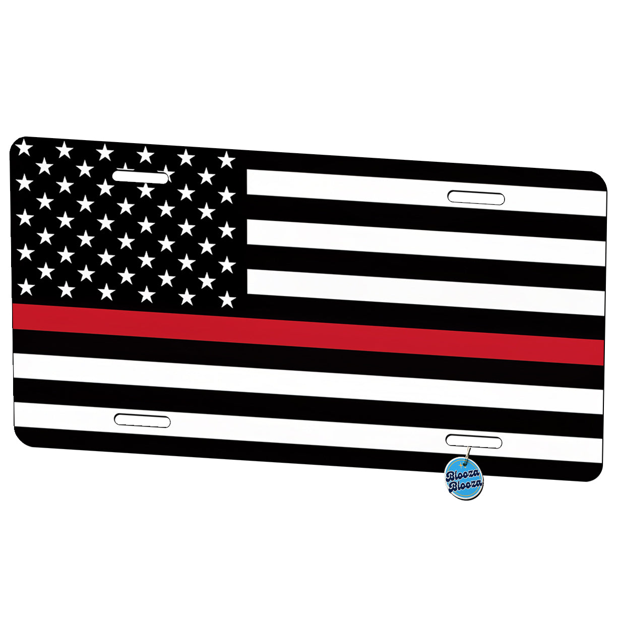 Black and White Thin Red Line Firefighter American Flag Metal Vanity Novelty Tag License Plate for Trucks Cars SUVs