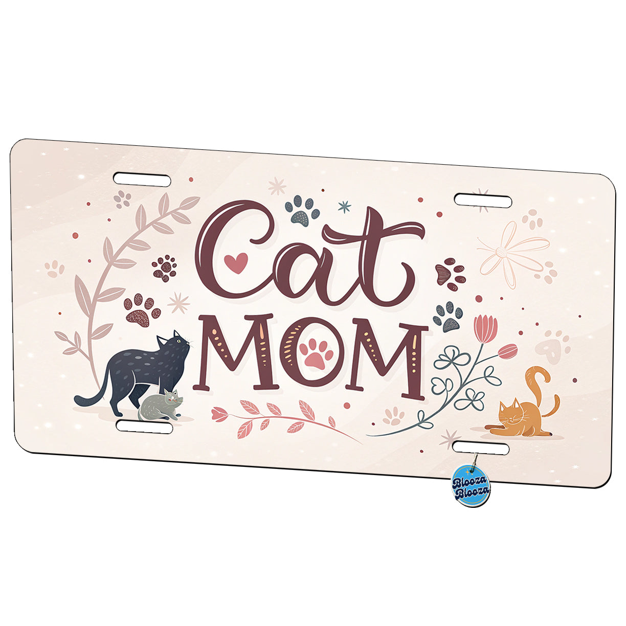 Cat Mom Floral Paw Prints Metal Vanity Novelty Tag License Plate for Trucks Cars SUVs
