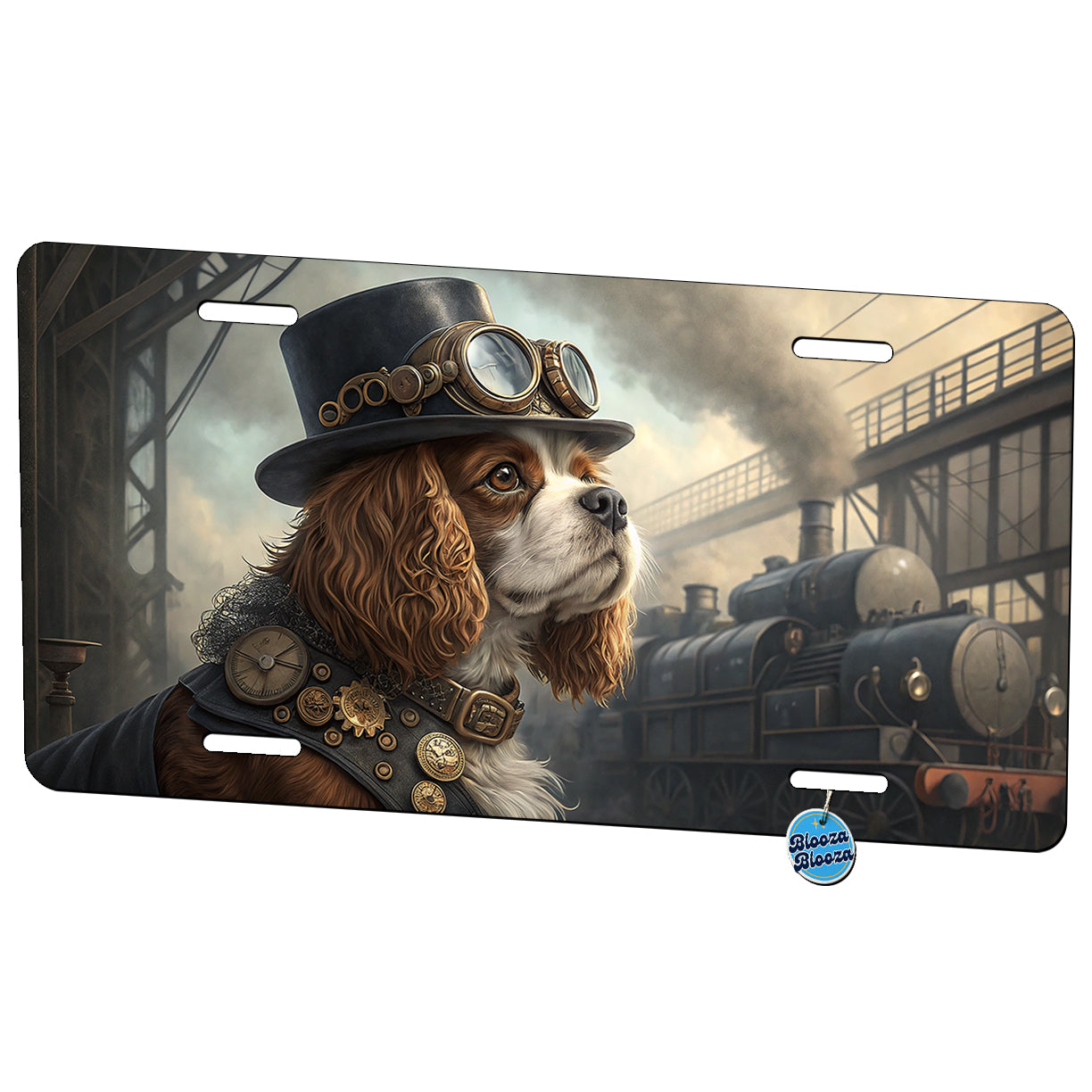 Cavalier King Charles Spaniel Dog Steampunk Metal Vanity Novelty Tag License Plate for Trucks Cars SUVs