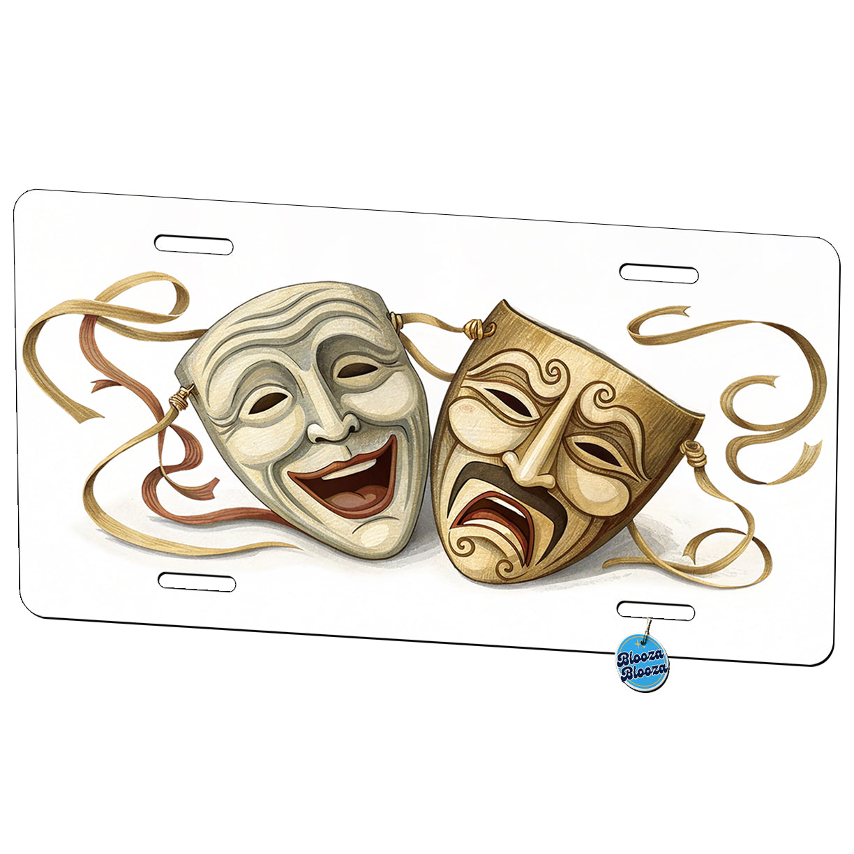 Comedy And Tragedy Theater Drama Masks Metal Vanity Novelty Tag License Plate for Trucks Cars SUVs