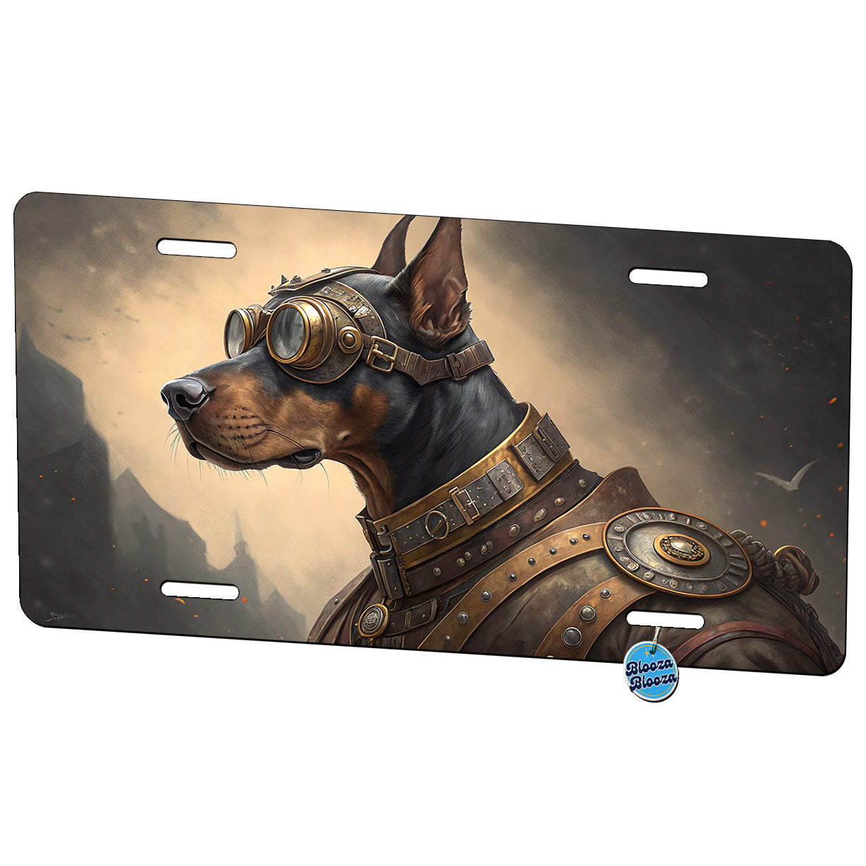 Doberman Pinscher Dog Steampunk Metal Vanity Novelty Tag License Plate for Trucks Cars SUVs