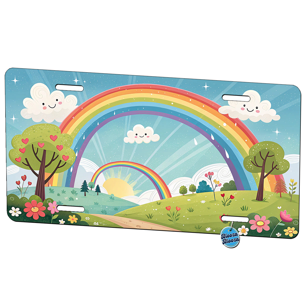 Double Rainbow Cartoon Illustration Metal Vanity Novelty Tag License Plate for Trucks Cars SUVs