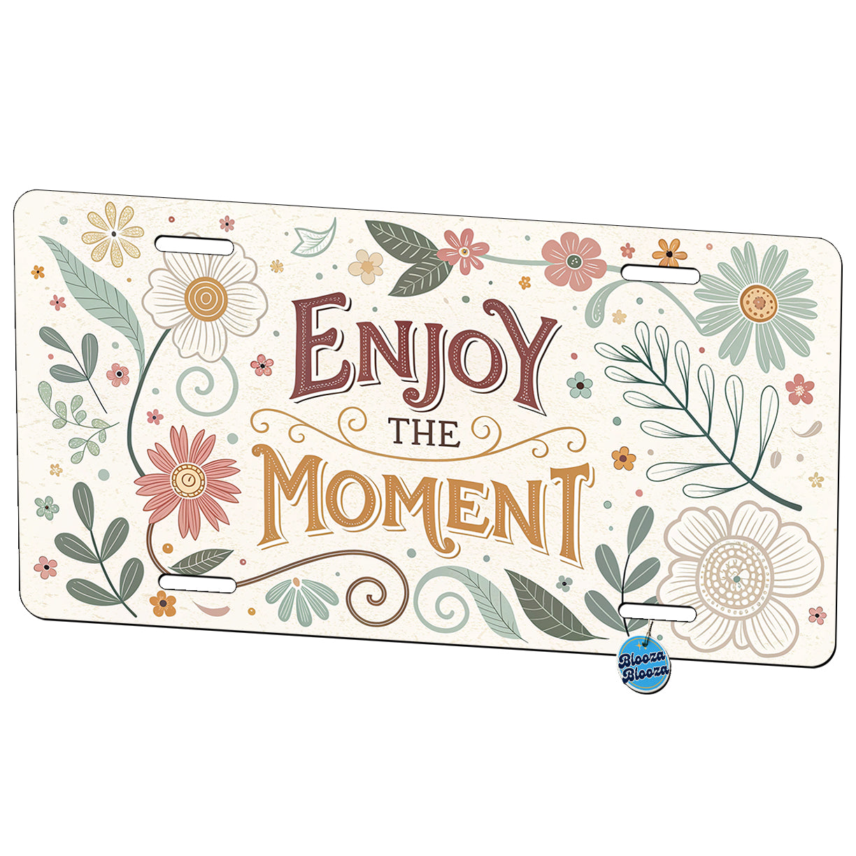 Enjoy The Moment Retro Floral Inspirational Metal Vanity Novelty Tag License Plate for Trucks Cars SUVs