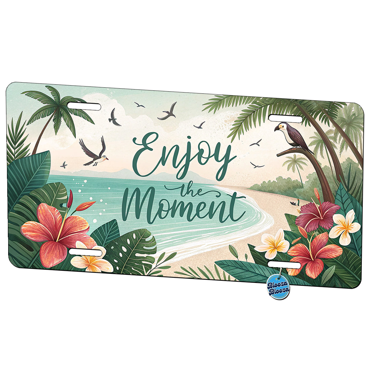 Enjoy The Moment Tropical Beach Inspirational Metal Vanity Novelty Tag License Plate for Trucks Cars SUVs