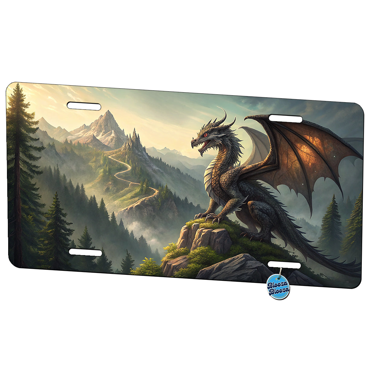 Fantasy Dragon on Mountain Illustration Metal Vanity Novelty Tag License Plate for Trucks Cars SUVs