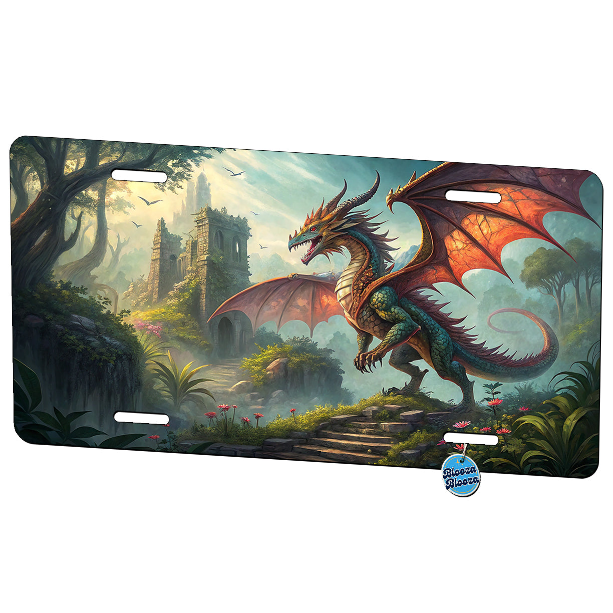 Fantasy Dragon Retro Pulp Magazine Illustration Metal Vanity Novelty Tag License Plate for Trucks Cars SUVs