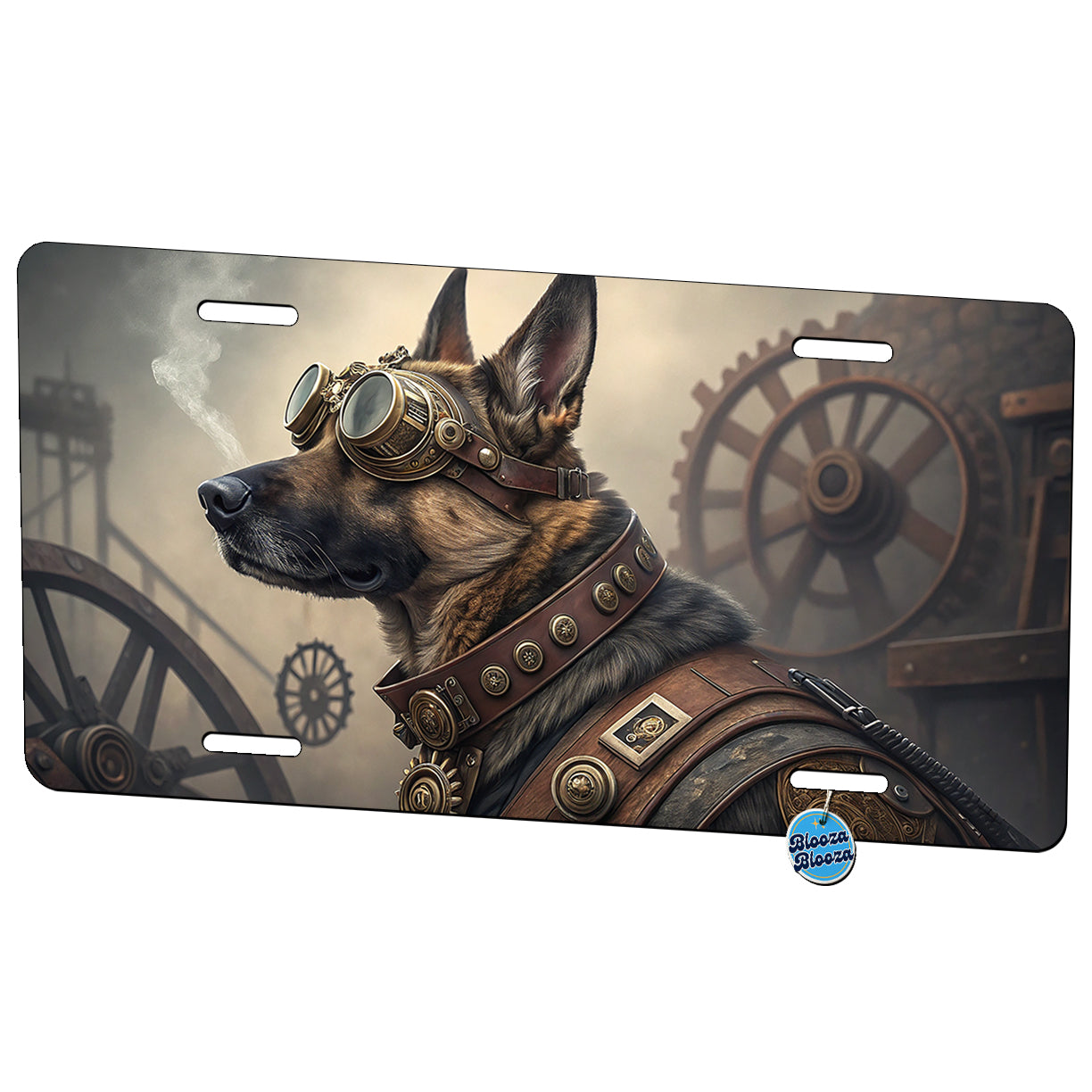 German Shepherd Dog Steampunk Metal Vanity Novelty Tag License Plate for Trucks Cars SUVs
