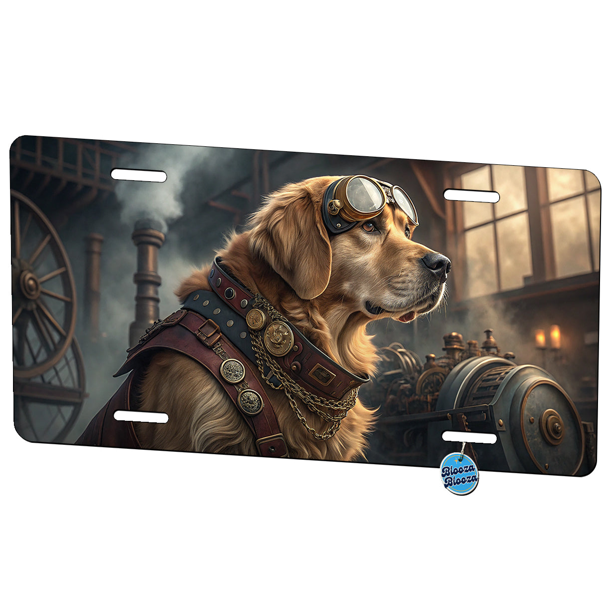 Golden Retriever Dog Steampunk Metal Vanity Novelty Tag License Plate for Trucks Cars SUVs