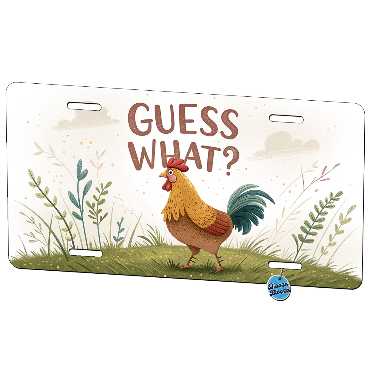 Guess What Chicken Butt Funny Cartoon Metal Vanity Novelty Tag License Plate for Trucks Cars SUVs
