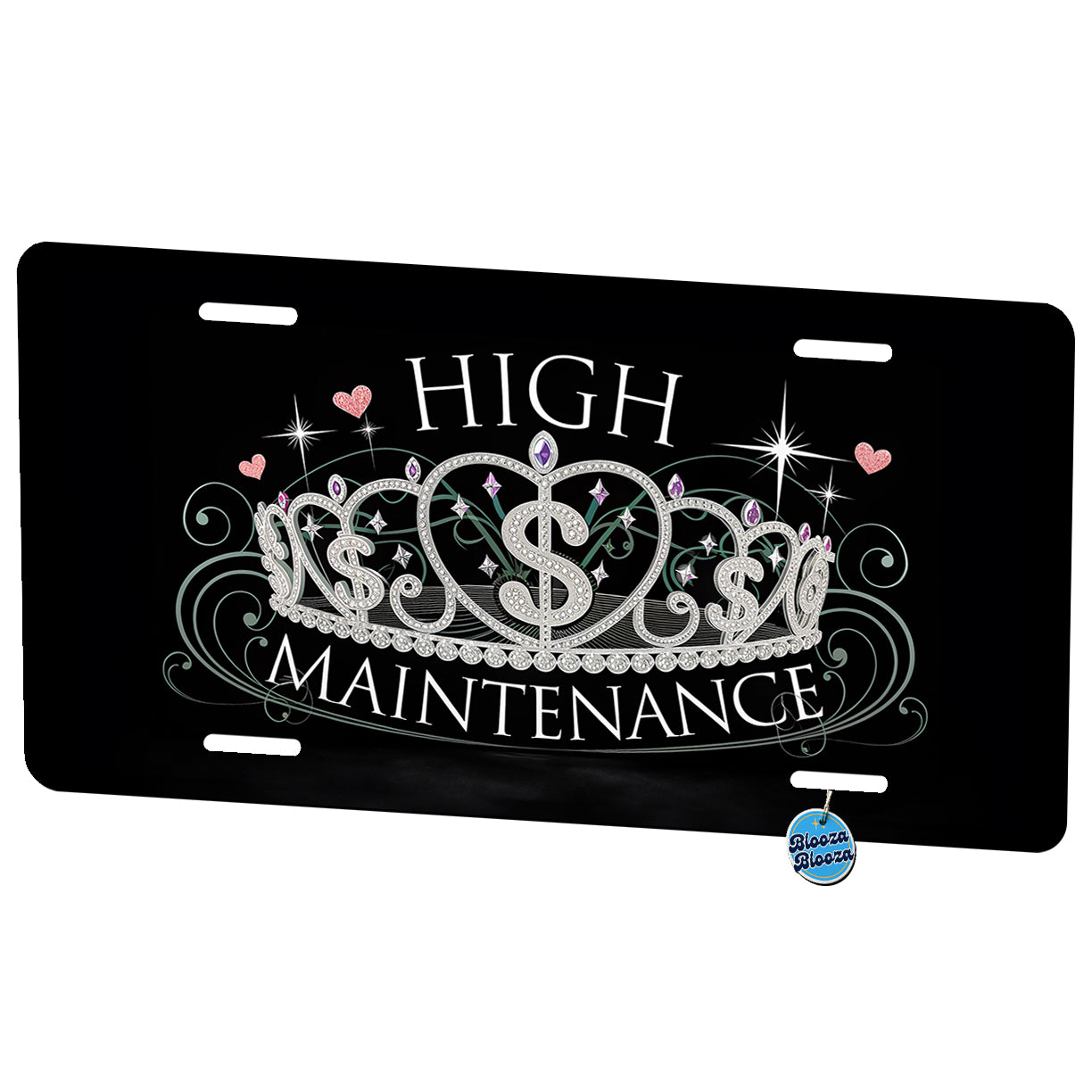 High Maintenance Diamonds Tiara Princess Funny Metal Vanity Novelty Tag License Plate for Trucks Cars SUVs