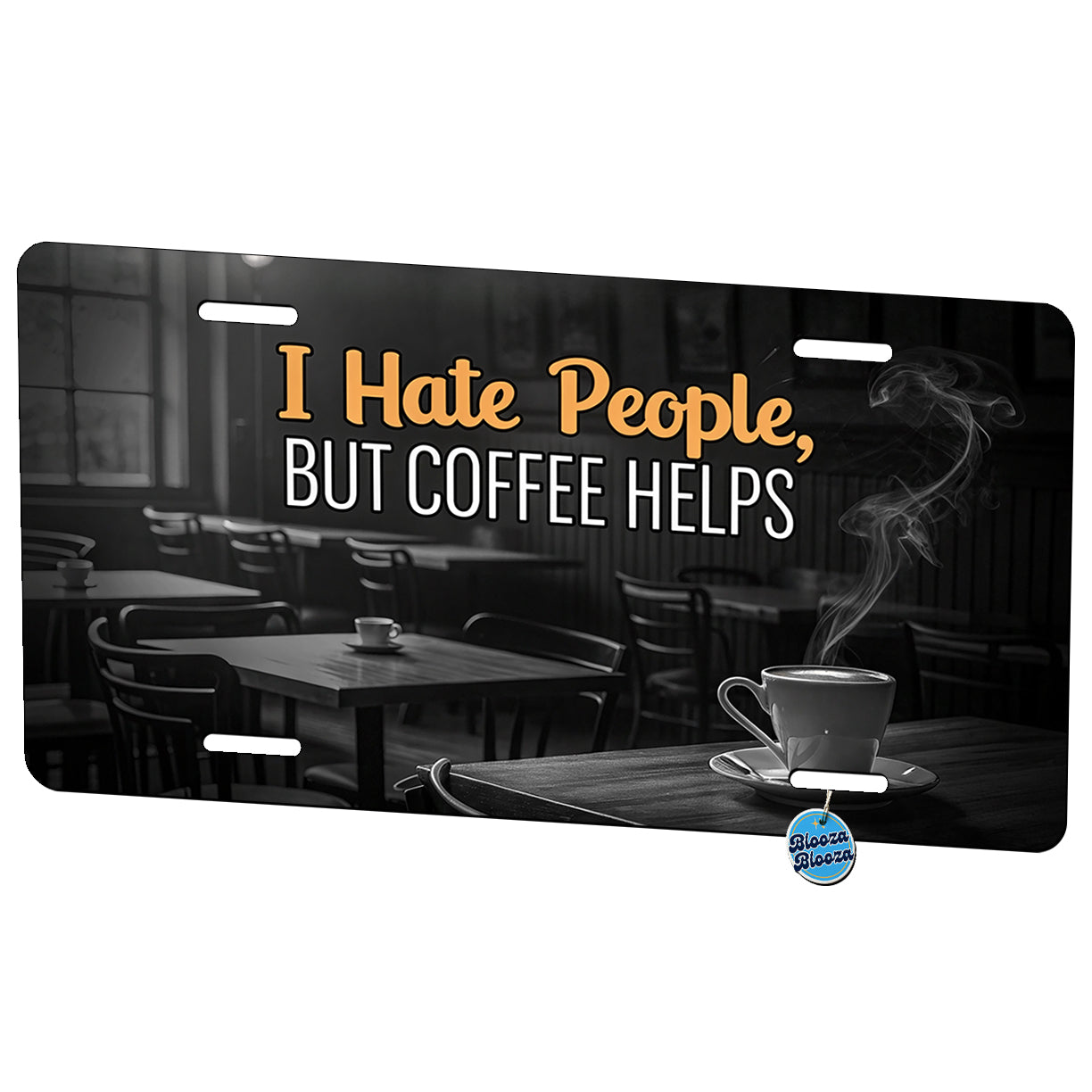I Hate People But Coffee Helps Funny Metal Vanity Novelty Tag License Plate for Trucks Cars SUVs