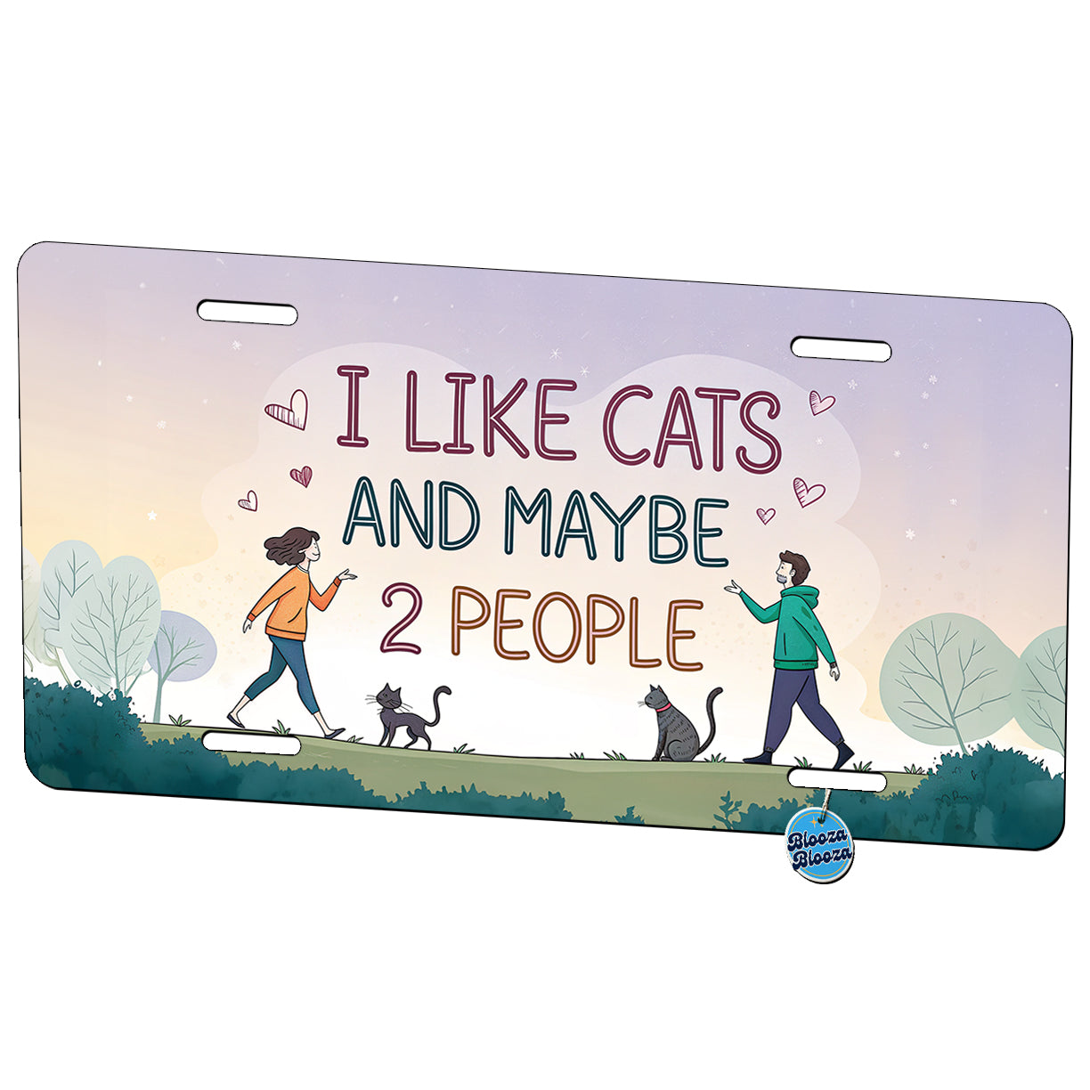 I Like Cats And Maybe 2 People Funny Metal Vanity Novelty Tag License Plate for Trucks Cars SUVs