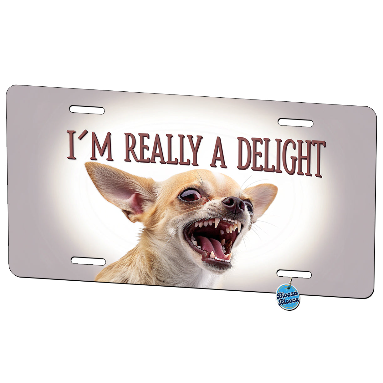 I'm Really a Delight Funny Angry Chihuahua Metal Vanity Novelty Tag License Plate for Trucks Cars SUVs