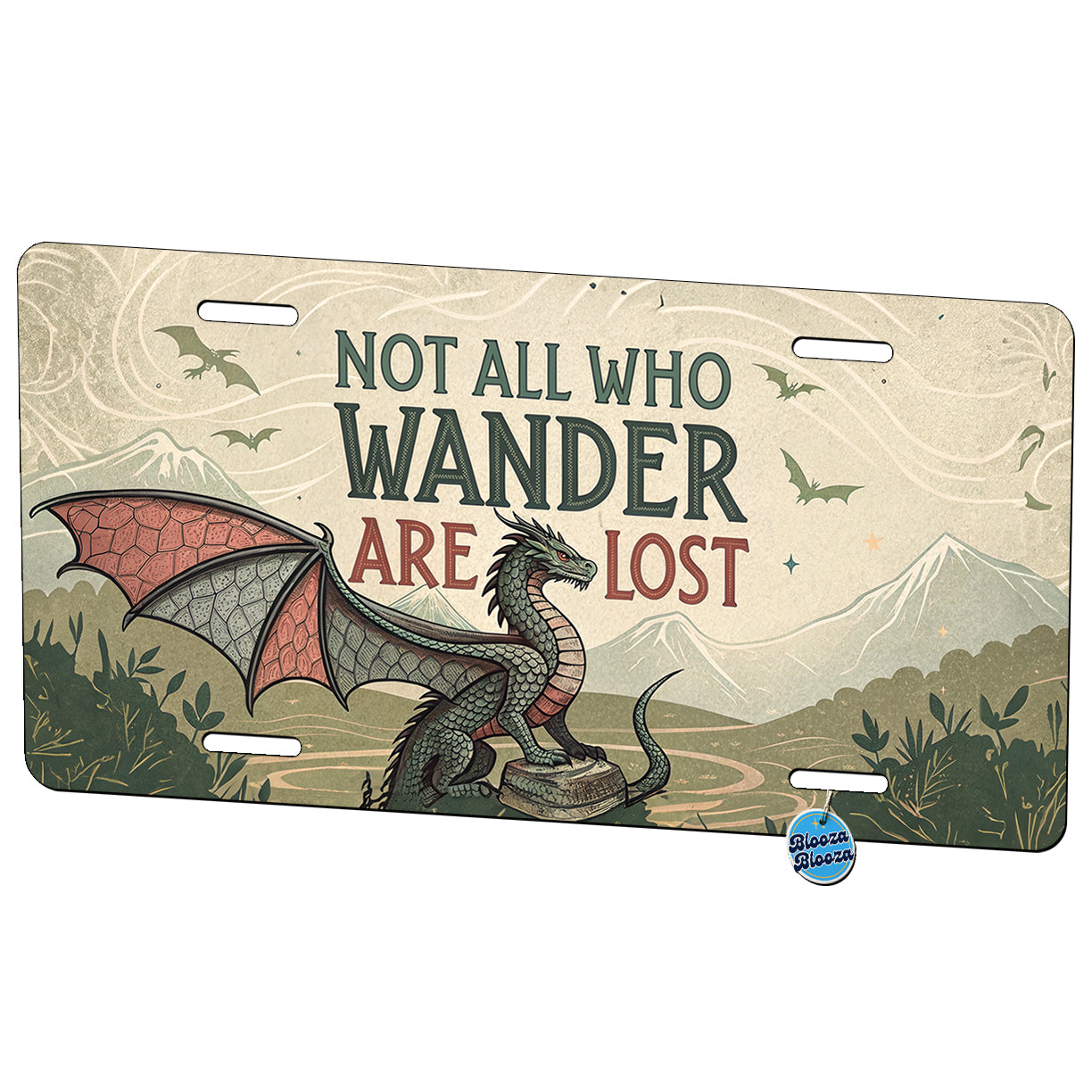 Not All Who Wander Are Lost Vintage Fantasy Illustration Metal Vanity Novelty Tag License Plate for Trucks Cars SUVs