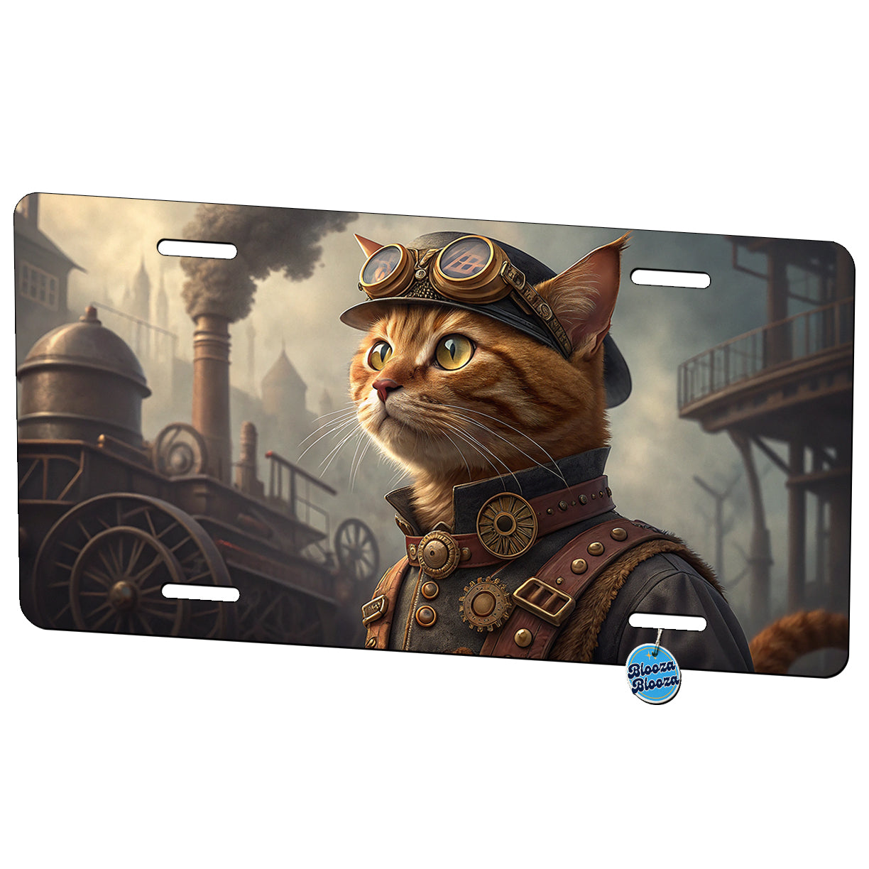 Orange Tabby Cat Steampunk Metal Vanity Novelty Tag License Plate for Trucks Cars SUVs