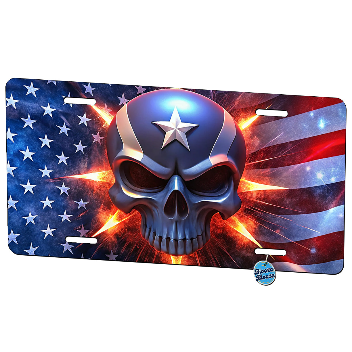 Patriotic Skull And American Flag Metal Vanity Novelty Tag License Plate for Trucks Cars SUVs