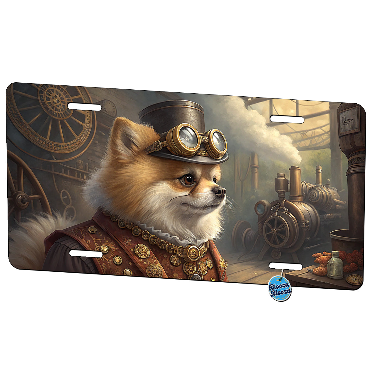 Pomeranian Dog Steampunk Metal Vanity Novelty Tag License Plate for Trucks Cars SUVs
