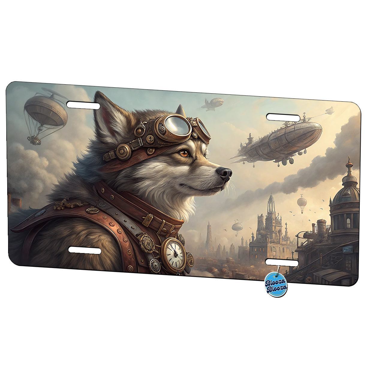 Pomsky Dog Steampunk Metal Vanity Novelty Tag License Plate for Trucks Cars SUVs