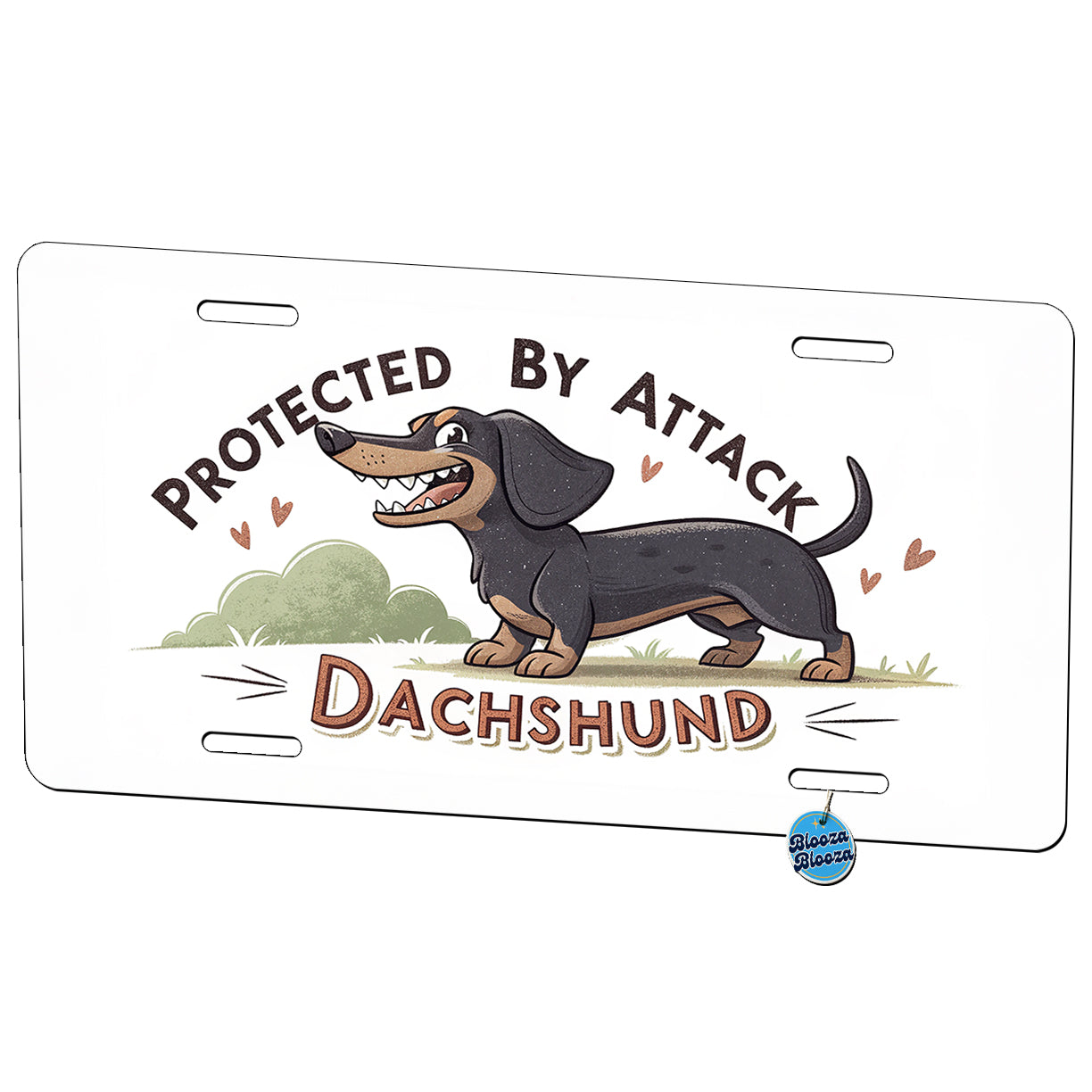 Protected By Attack Dachshund Funny Metal Vanity Novelty Tag License Plate for Trucks Cars SUVs