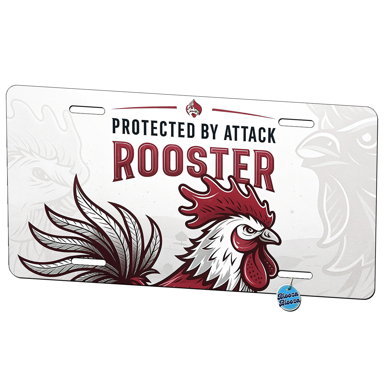 Protected By Attack Rooster Metal Vanity Novelty Tag License Plate for Trucks Cars SUVs