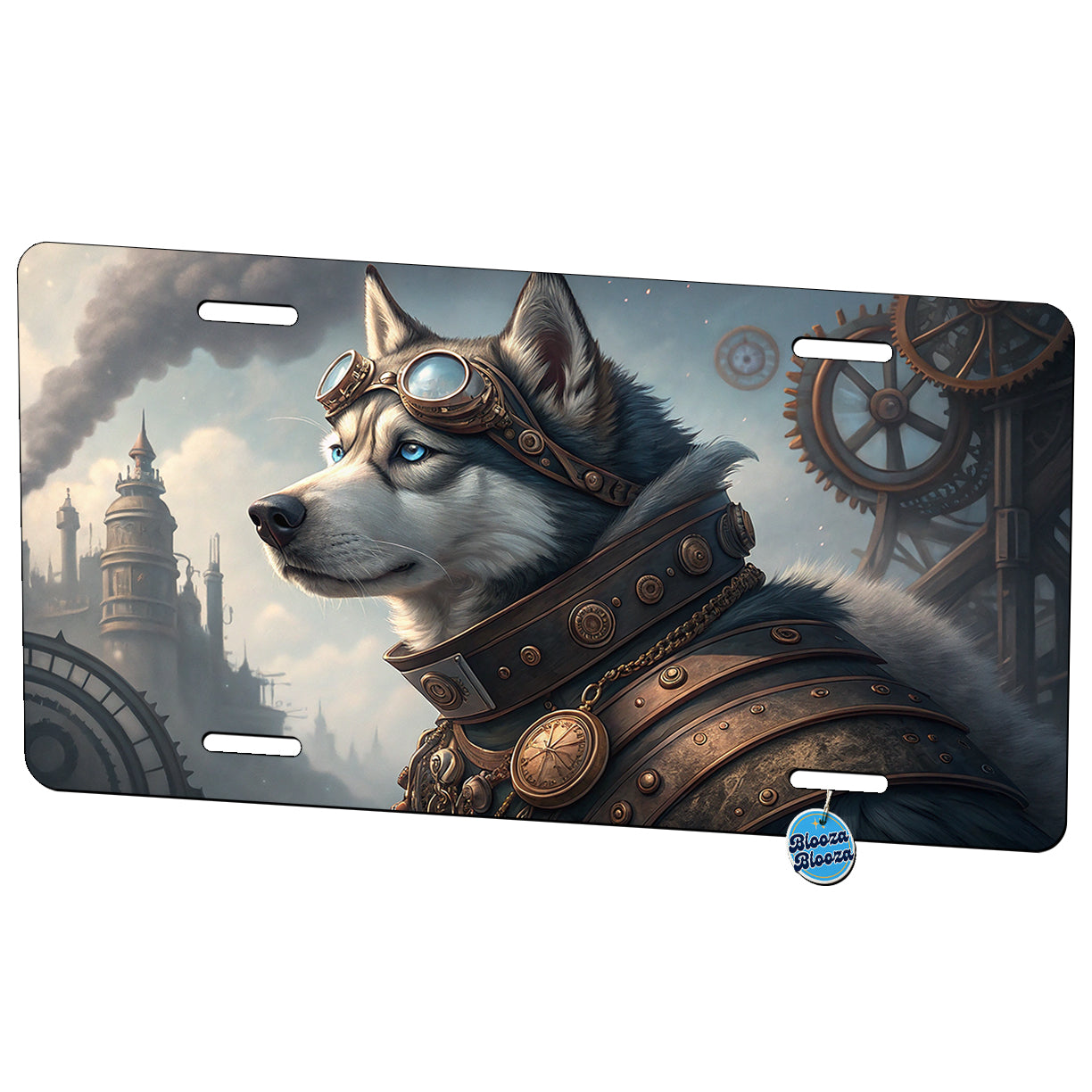 Siberian Husky Dog Steampunk Metal Vanity Novelty Tag License Plate for Trucks Cars SUVs