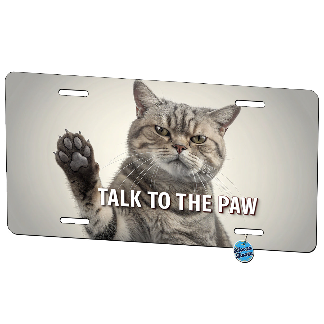 Talk To The Paw Funny Saying Cat Metal Vanity Novelty Tag License Plate for Trucks Cars SUVs
