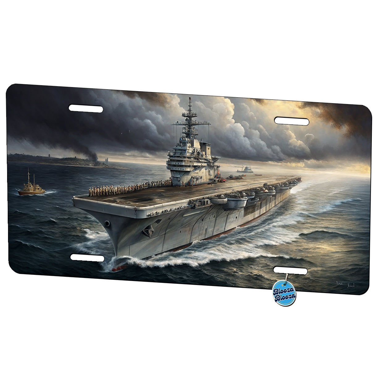 World War 2 WWII Navy Aircraft Carrier At Sea Metal Vanity Novelty Tag License Plate for Trucks Cars SUVs