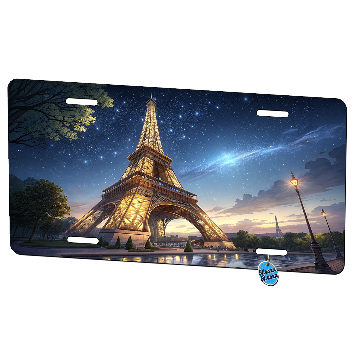 Eiffel Tower Paris At Night Illustration Metal Vanity Novelty Tag License Plate for Trucks Cars SUVs