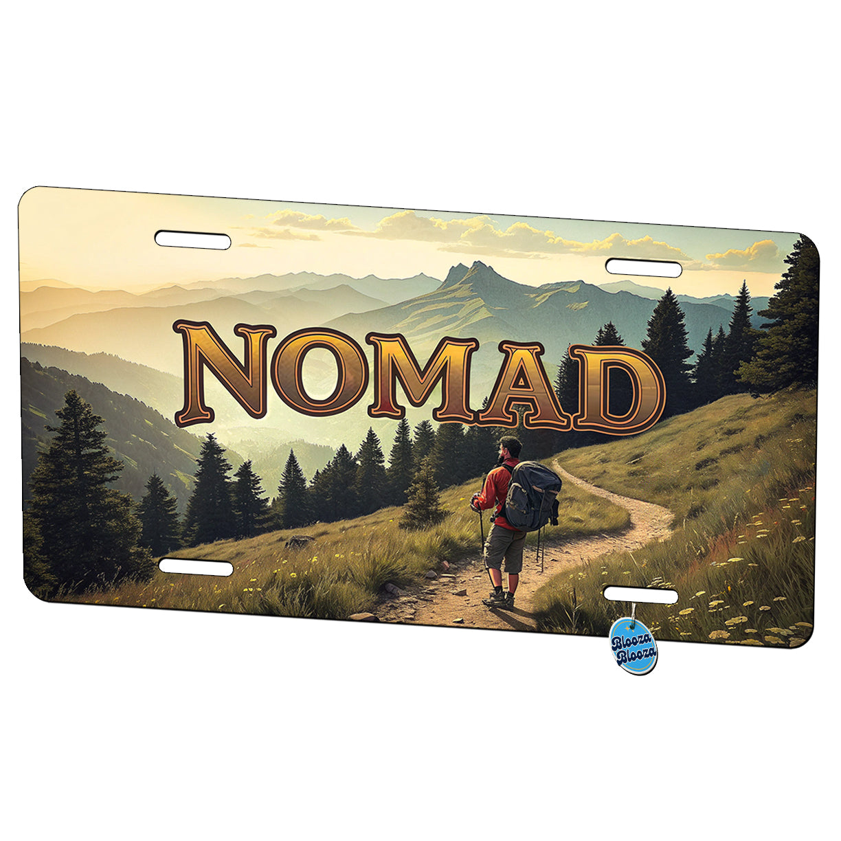 Hiking Nomad Funny Hiker in Wilderness Mountains Forest Metal Vanity Novelty Tag License Plate for Trucks Cars SUVs