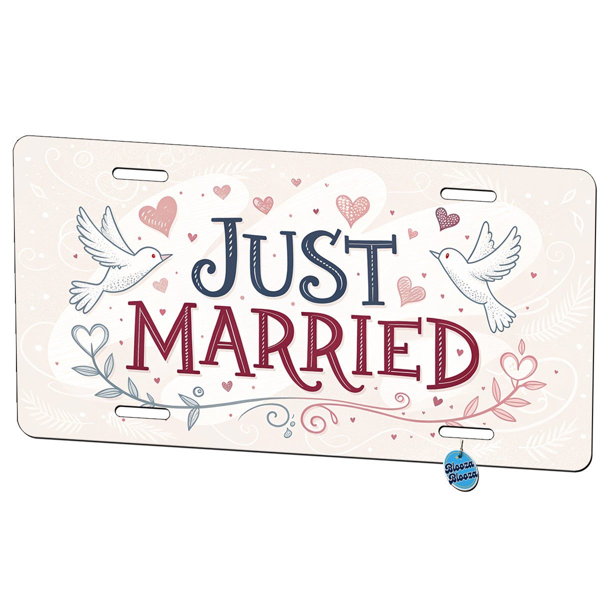 Just Married Doves Hearts Metal Vanity Novelty Tag License Plate for Trucks Cars SUVs