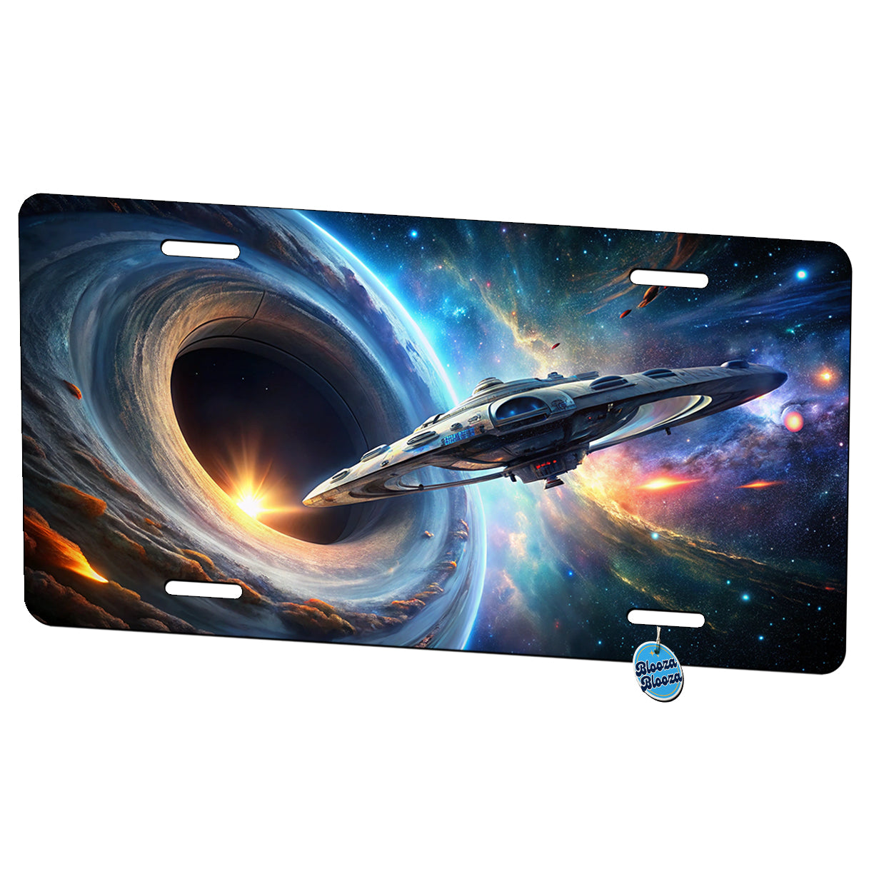 Starship Spaceship Coming Out Of Space Wormhole Metal Vanity Novelty Tag License Plate for Trucks Cars SUVs