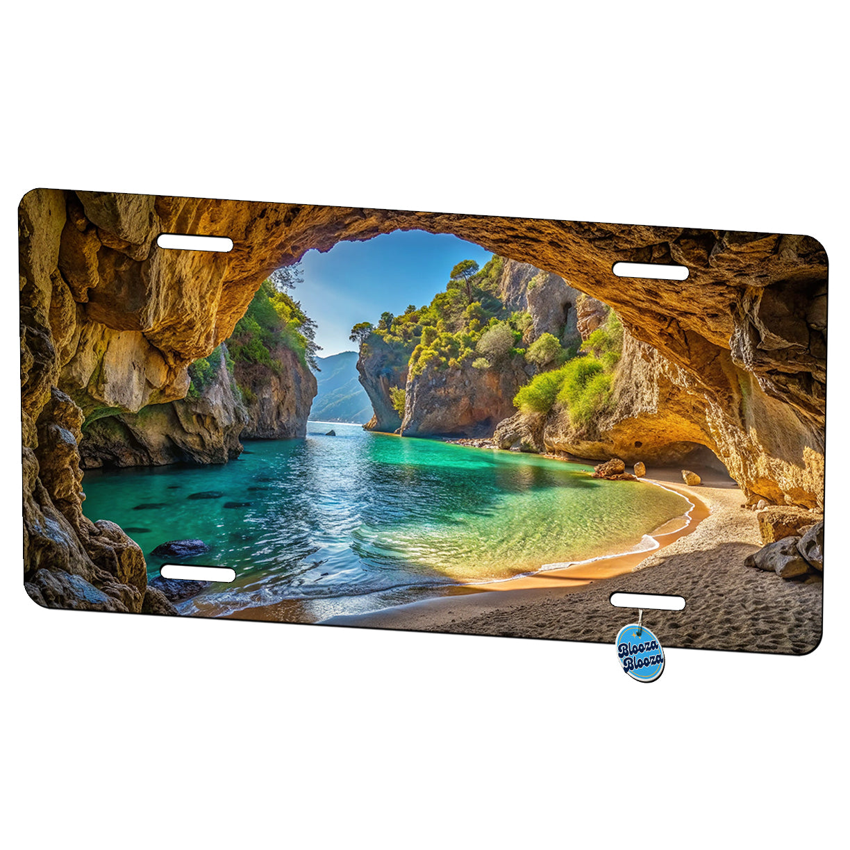 Tropical Beach In A Hidden Grotto Metal Vanity Novelty Tag License Plate for Trucks Cars SUVs