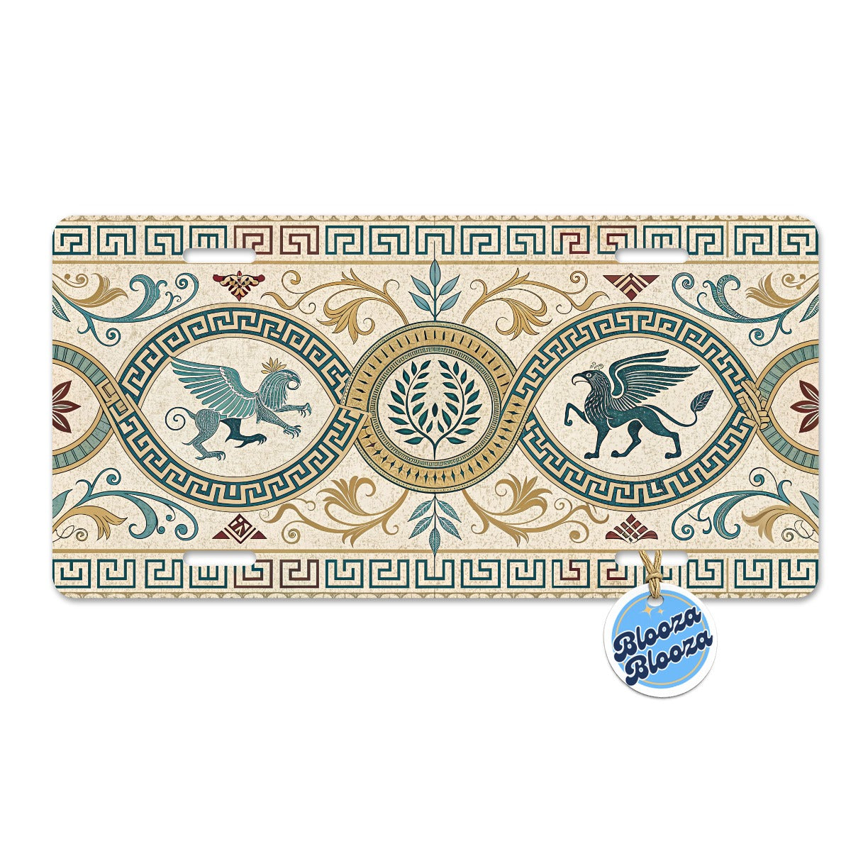 Ancient Greek Pattern Griffins Metal Vanity Novelty Tag License Plate for Trucks Cars SUVs