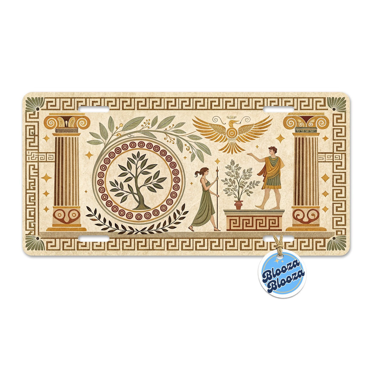 Ancient Greek Tree Pattern Metal Vanity Novelty Tag License Plate for Trucks Cars SUVs