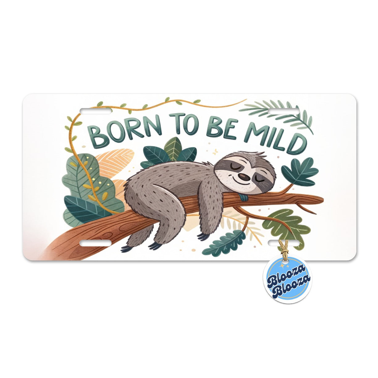Born To Be Mild Sleeping Sloth Metal Vanity Novelty Tag License Plate for Trucks Cars SUVs