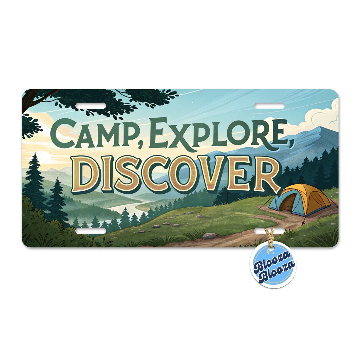 Camp Explore Discover Hiking Camping Metal Vanity Novelty Tag License Plate for Trucks Cars SUVs