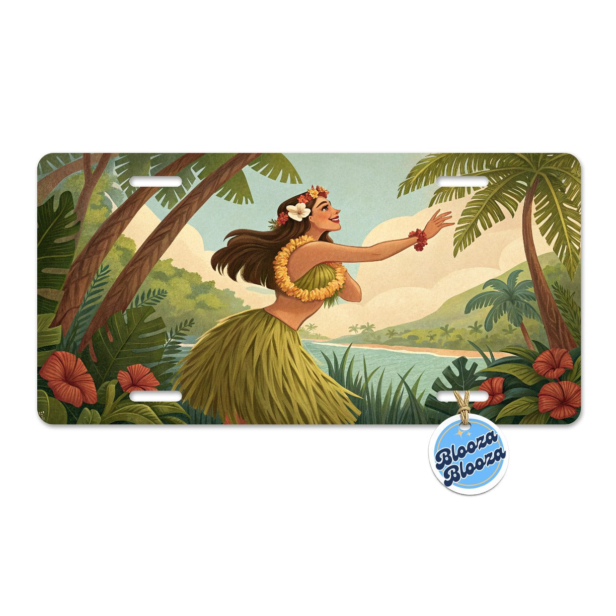 Dancing Hawaiian Hula Girl in Grass Skirt Metal Vanity Novelty Tag License Plate for Trucks Cars SUVs