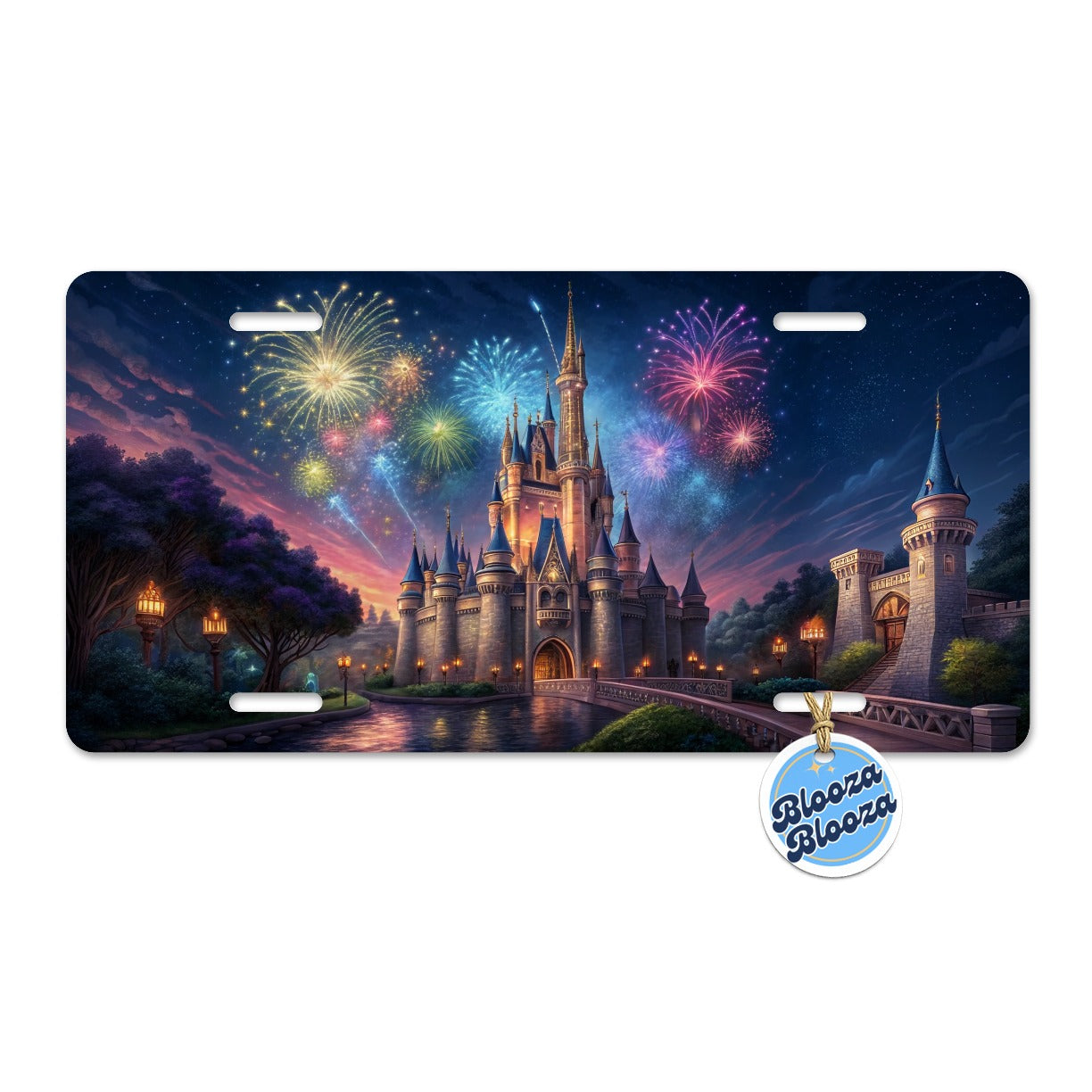 Fantasy Kingdom Castle Fireworks at Night Metal Vanity Novelty Tag License Plate for Trucks Cars SUVs