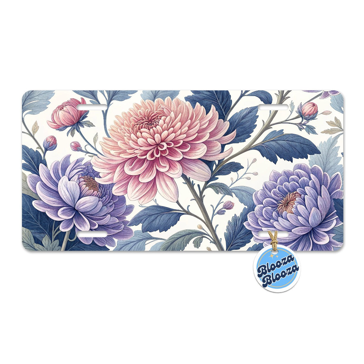 Flowers Pink Blue Purple Pattern Metal Vanity Novelty Tag License Plate for Trucks Cars SUVs