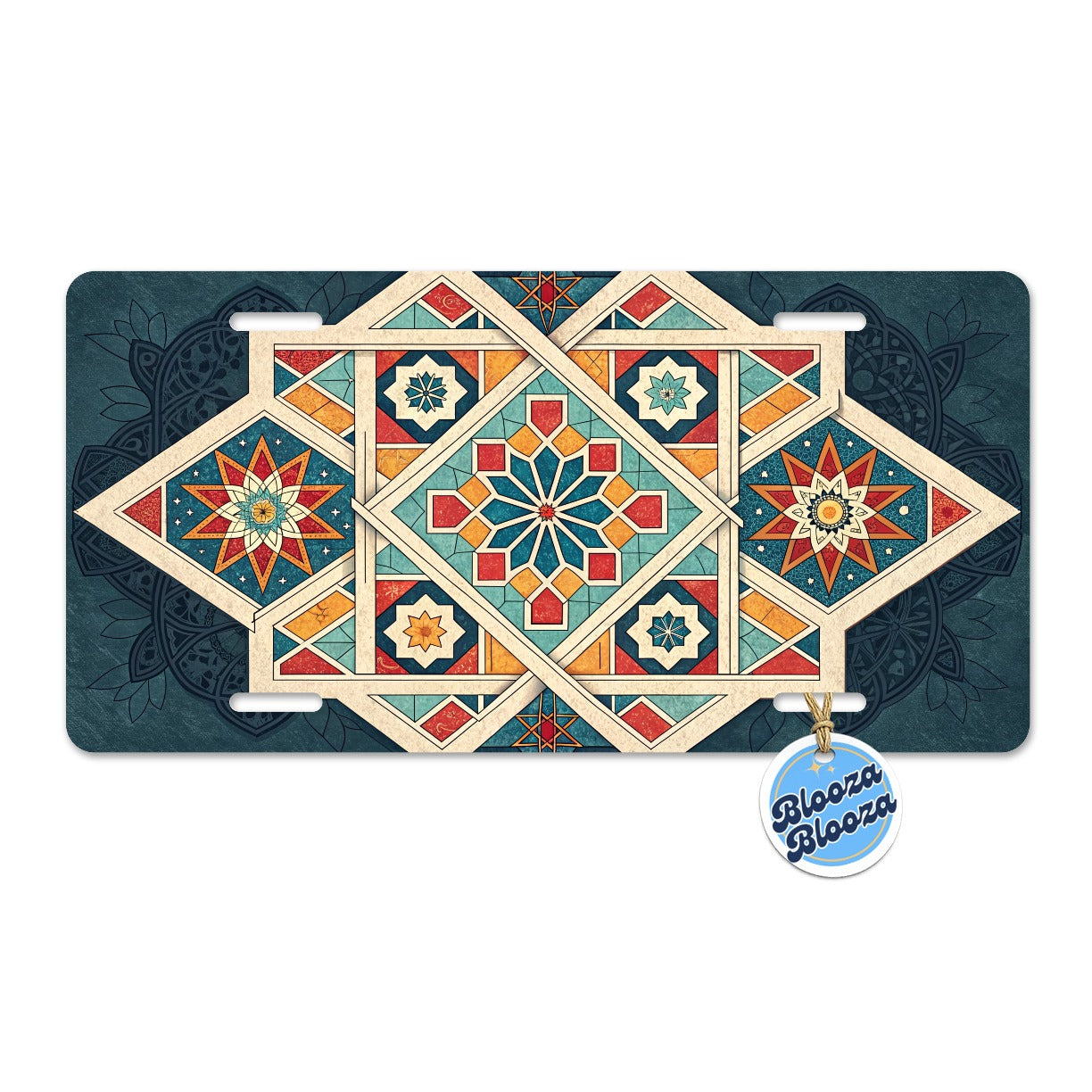 Geometric Retro Vintage Pattern Metal Vanity Novelty Tag License Plate for Trucks Cars SUVs