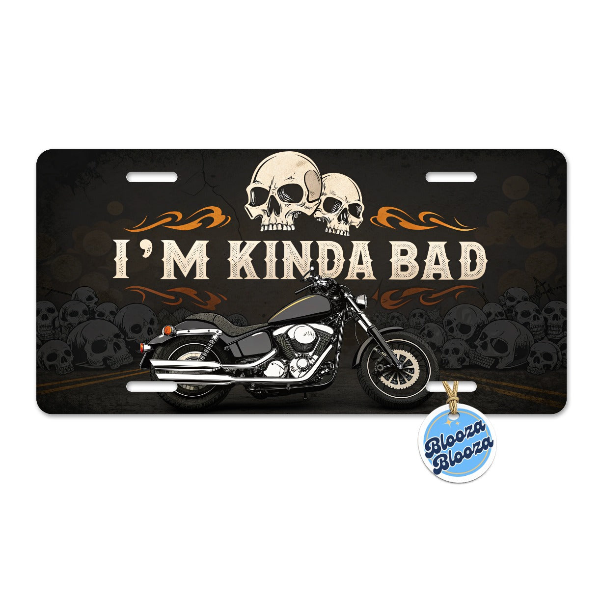 I'm Kinda Bad Motorcycle Skulls Metal Vanity Novelty Tag License Plate for Trucks Cars SUVs