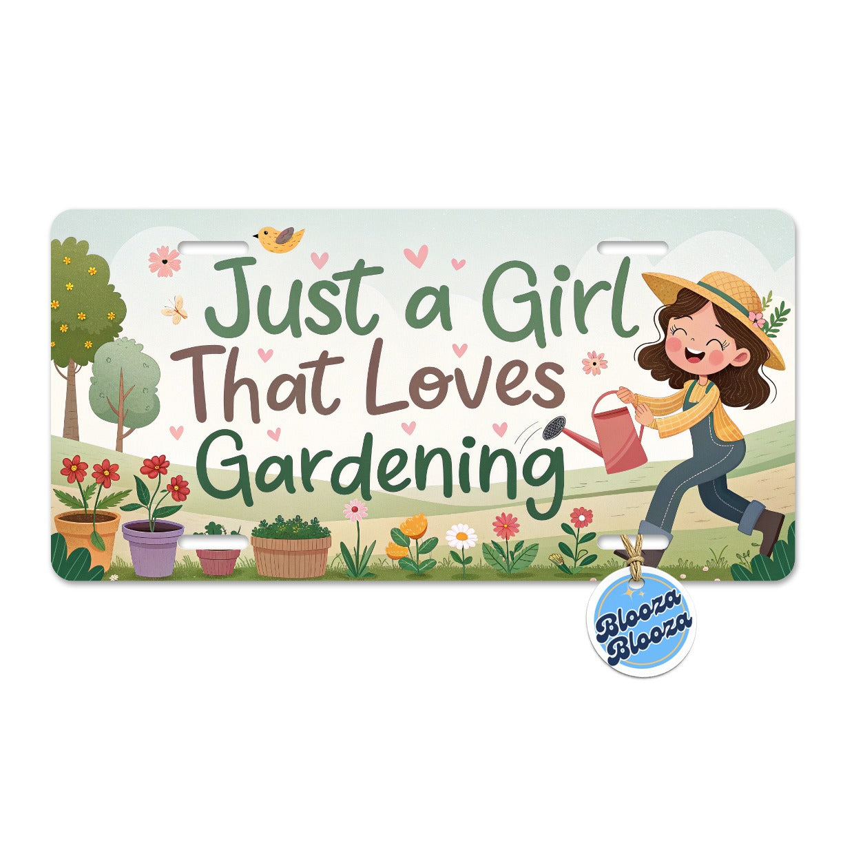 Just A Girl That Loves Gardening Cute Metal Vanity Novelty Tag License Plate for Trucks Cars SUVs