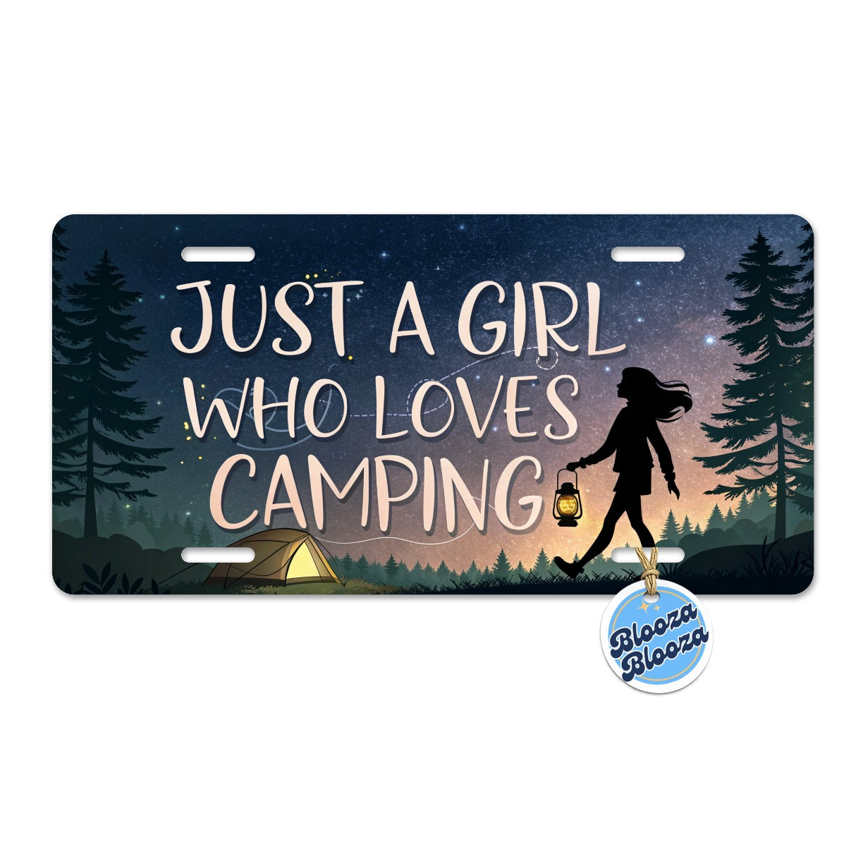 Just A Girl Who Loves Camping Funny Metal Vanity Novelty Tag License Plate for Trucks Cars SUVs