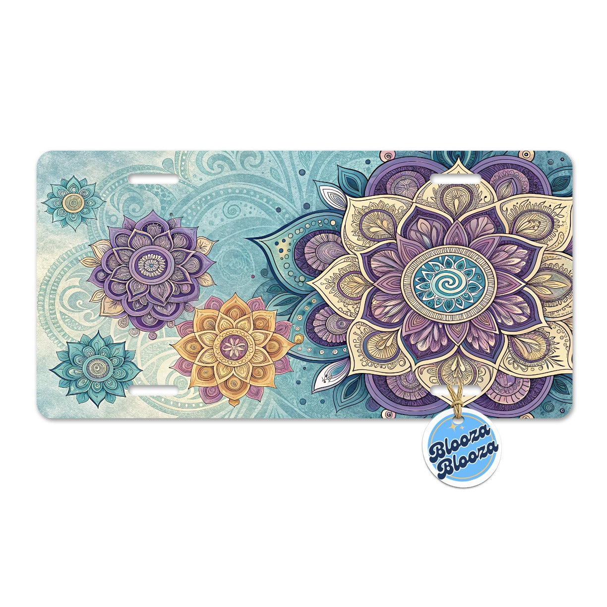 Mandalas Blue Purple Floral Pattern Metal Vanity Novelty Tag License Plate for Trucks Cars SUVs